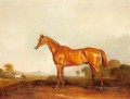 Un cazador de castaños dorados en un paisaje caballo John Ferneley Snr